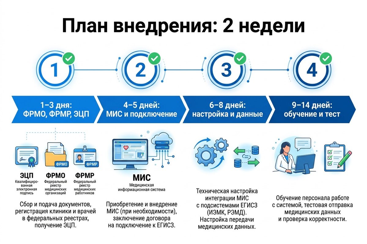 Пошаговый план внедрения электронной медкарты за 2 недели — инфографика