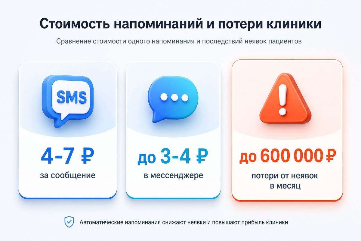Стоимость напоминаний и потери от неявок пациентов