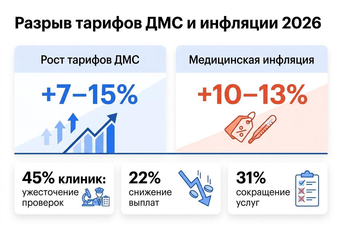 Разрыв тарифов ДМС и медицинской инфляции 2026 — инфографика