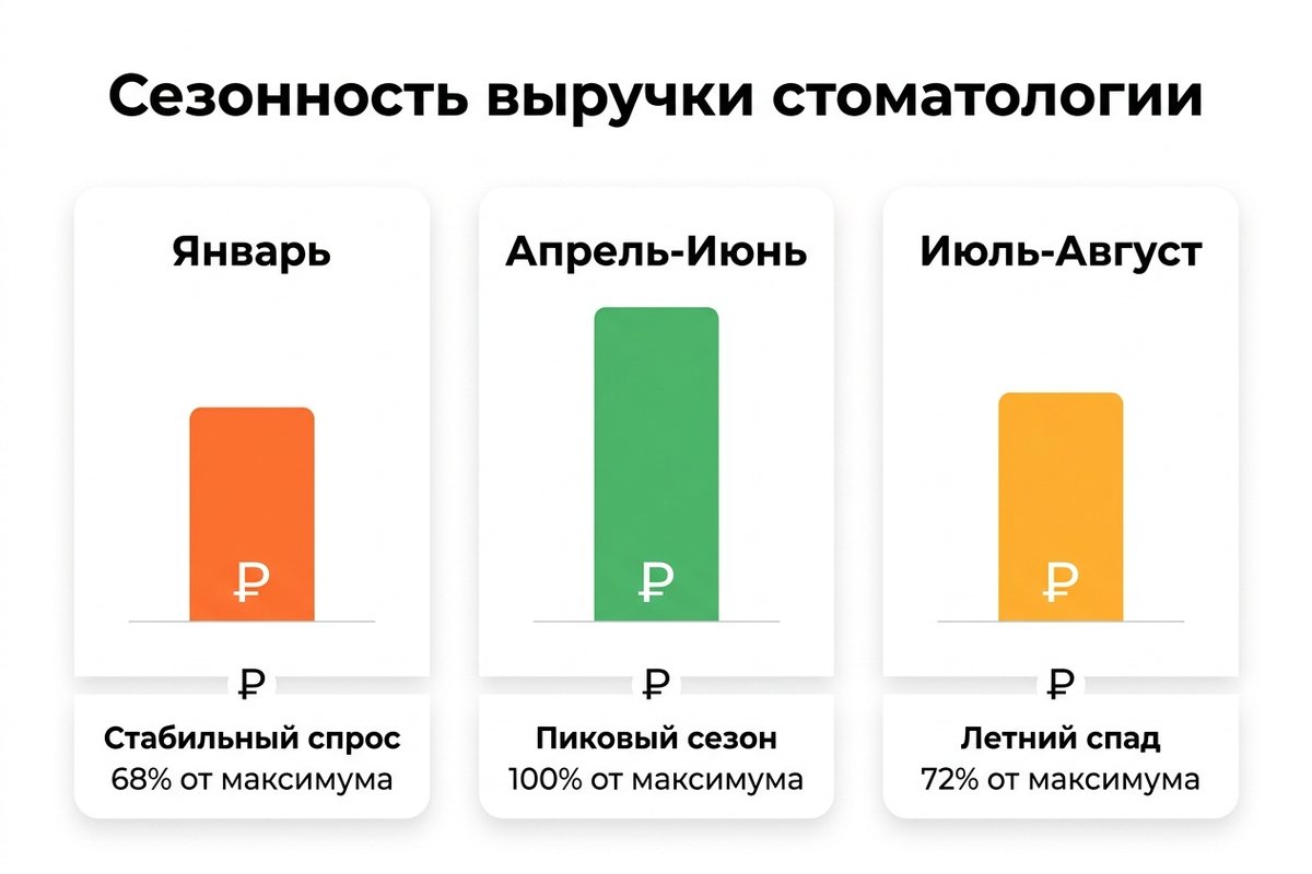 Сезонность выручки стоматологии по кварталам — инфографика