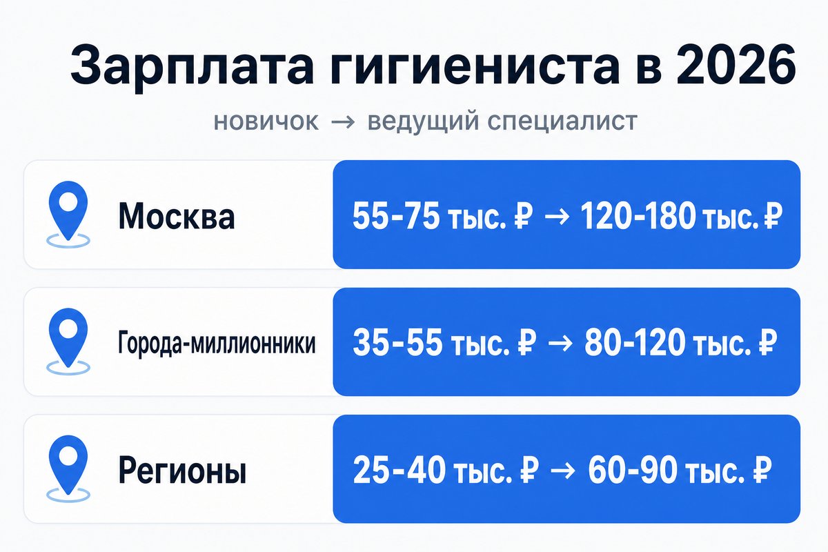 Зарплата гигиениста стоматологического в 2026 по регионам — инфографика