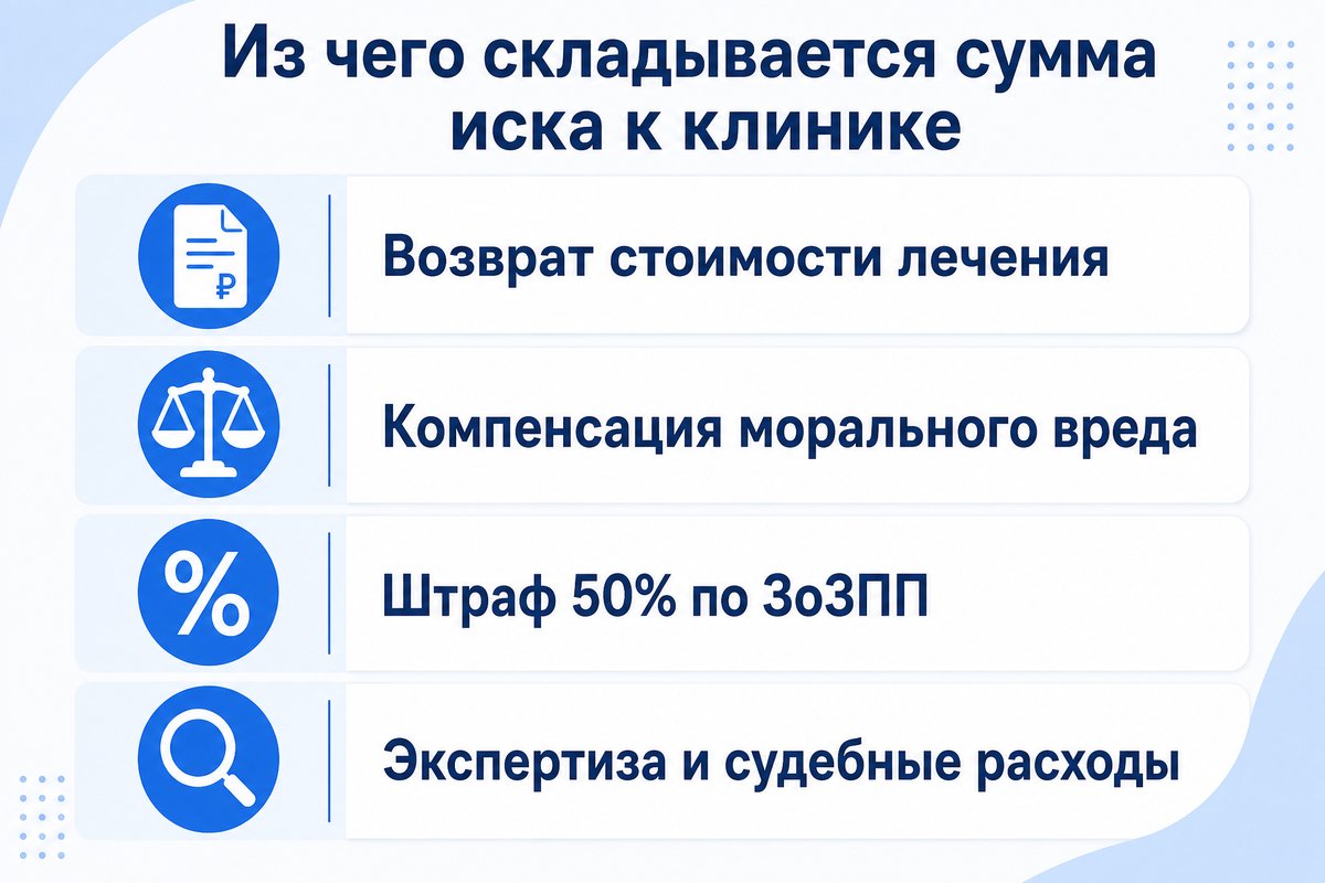 Из чего складывается сумма иска к клинике — инфографика