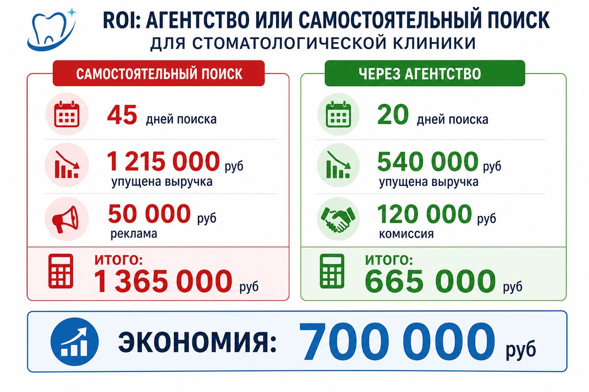 ROI кадрового агентства vs самостоятельный найм врача — сравнение