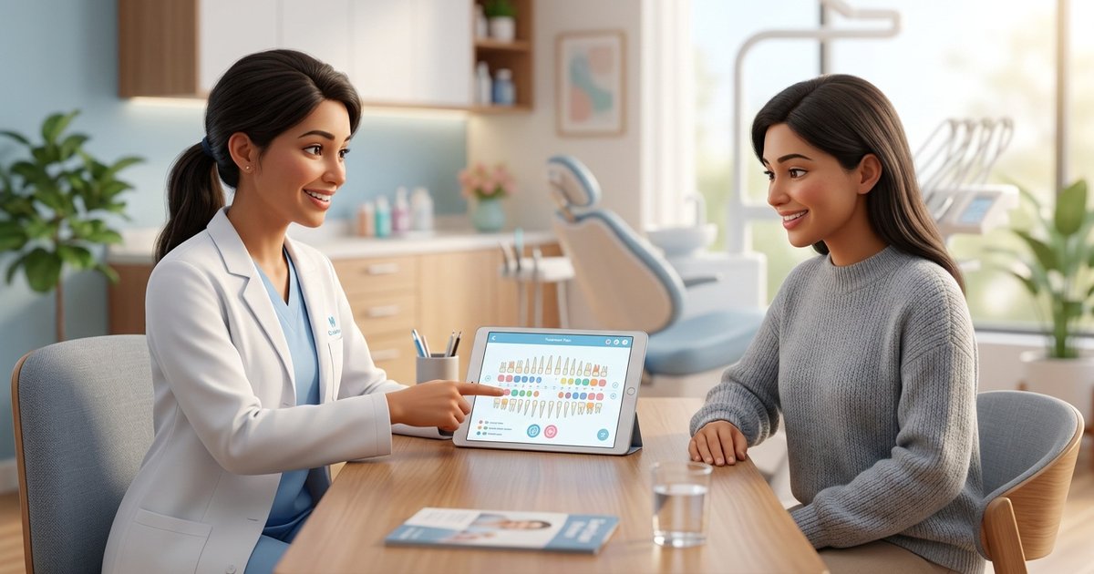 Врач-стоматолог презентует план лечения пациенту — согласование