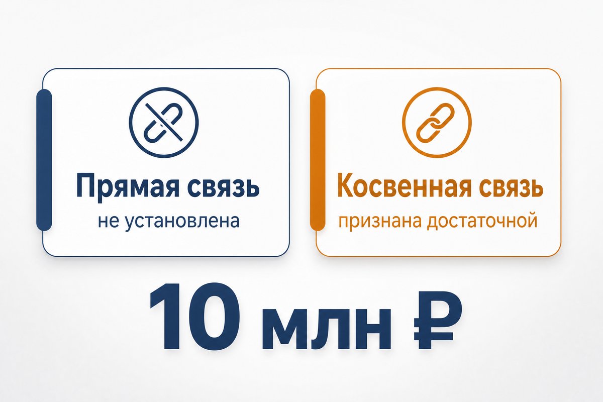 Прямая связь не установлена, косвенная связь признана достаточной — суд взыскал 10 млн ₽ — инфографика