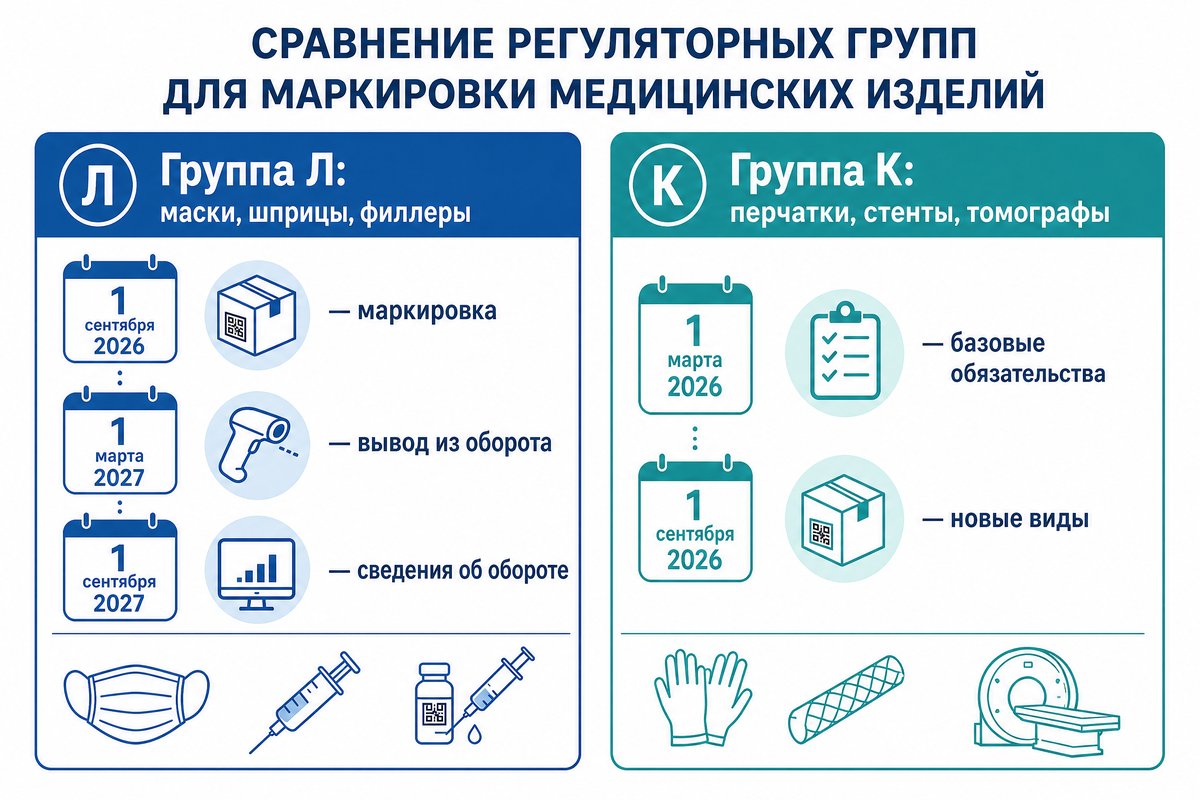 Сравнение сроков маркировки для групп «Л» и «К»