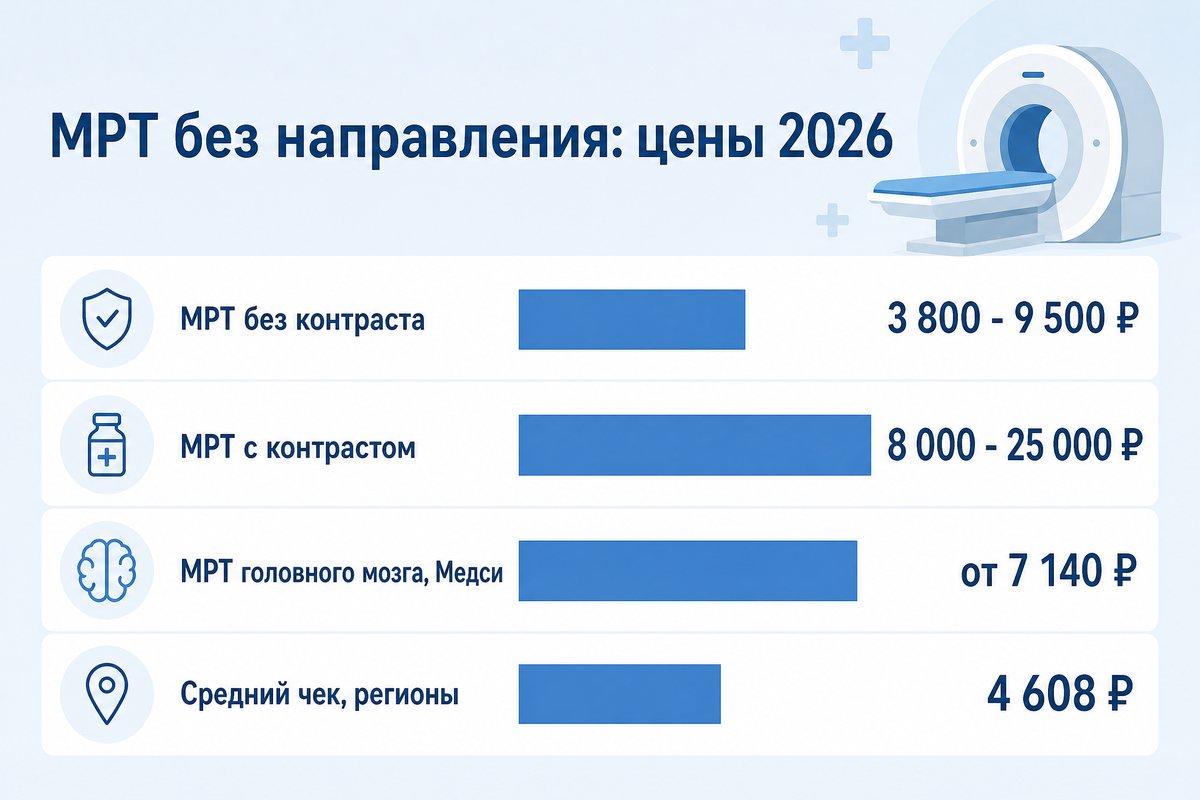 Цены на МРТ без направления в частных клиниках