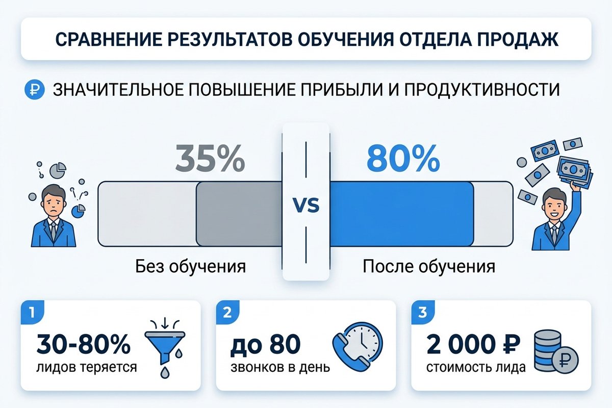 Конверсия звонков в запись до и после обучения администраторов