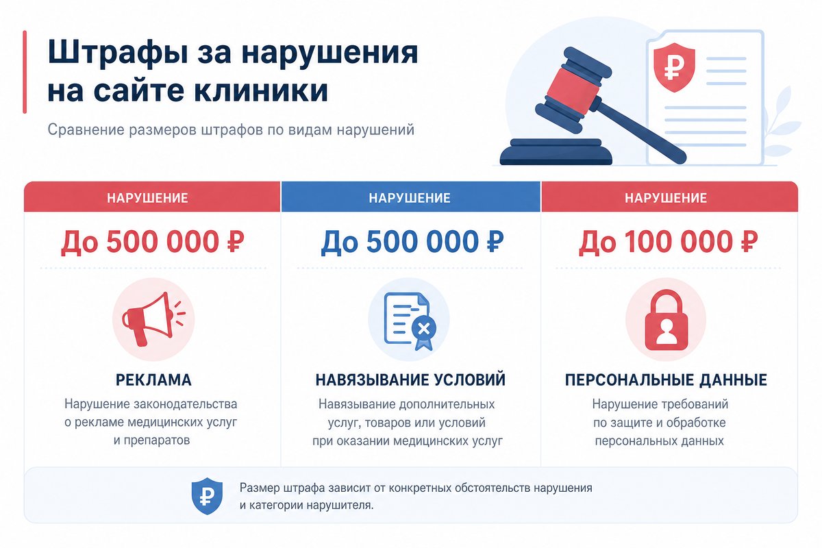 Штрафы за нарушения на сайте клиники
