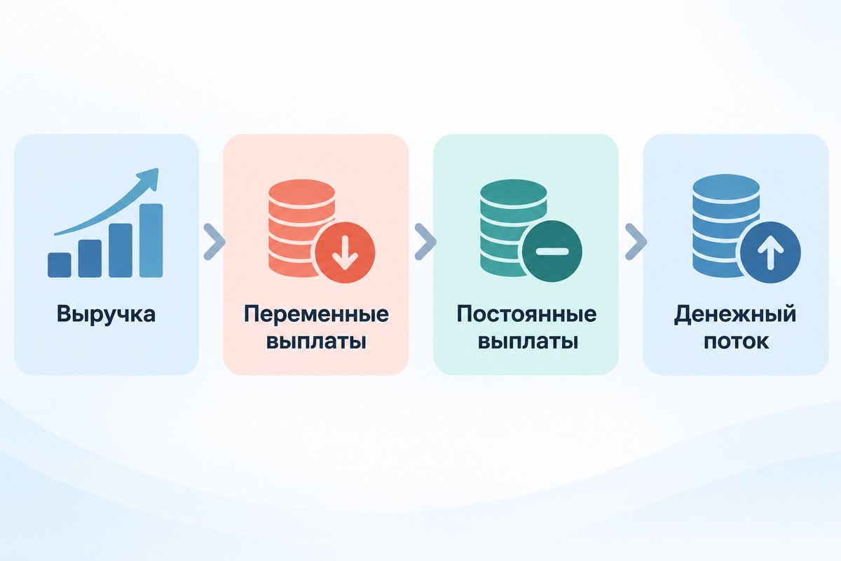 Выручка / Переменные выплаты / Постоянные выплаты / Денежный поток