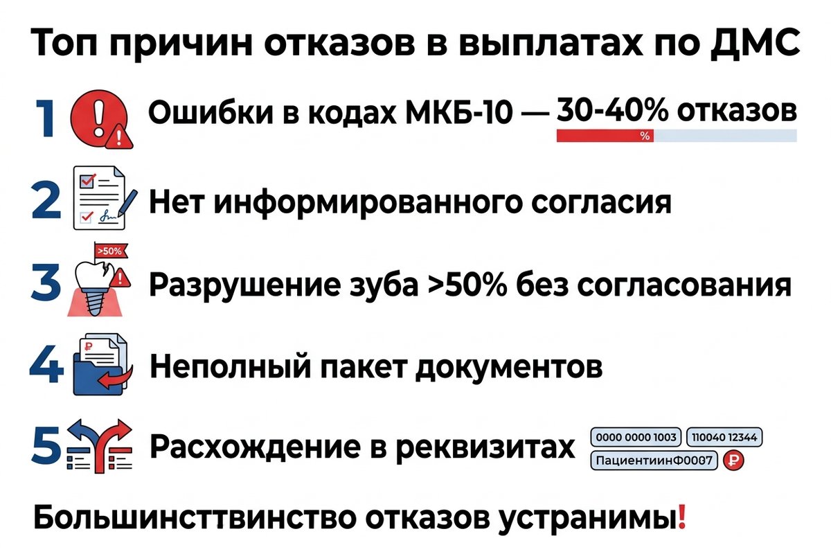 Топ причин отказов в выплатах по ДМС стоматология