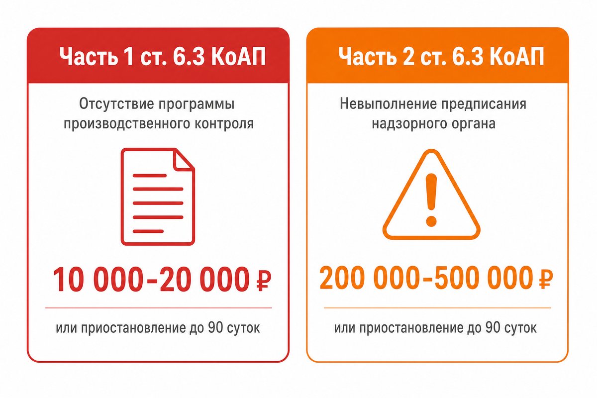 Штрафы за отсутствие программы производственного контроля по ст. 6.3 КоАП РФ