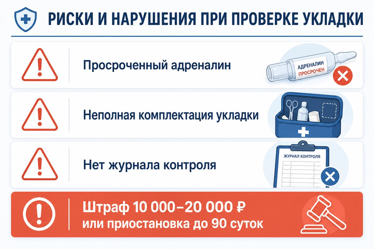 Частые нарушения по противошоковой укладке на проверках