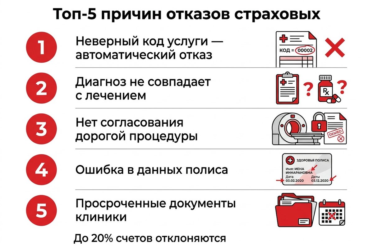Топ-5 причин отказов страховых по ДМС — инфографика