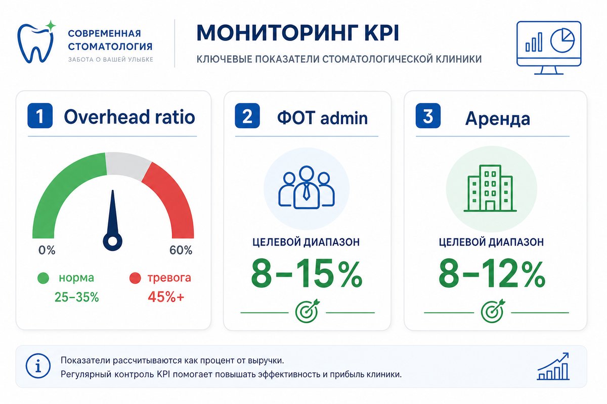 KPI контроля overhead в клинике — инфографика