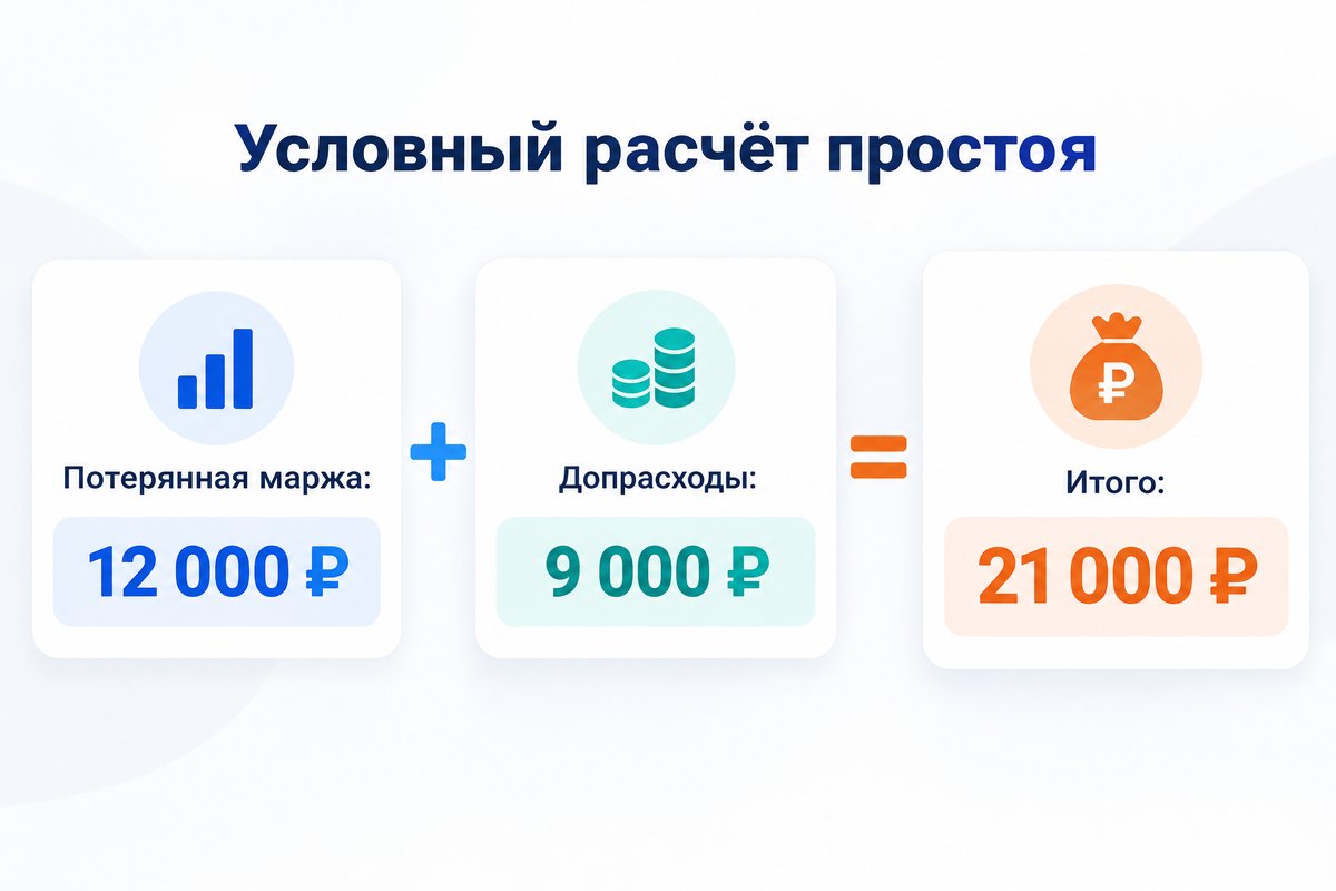 Условный пример расчёта потерь от простоя: 21 тысяча рублей