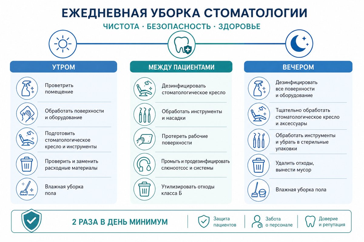 Текущая уборка стоматологического кабинета: что и когда обрабатывать