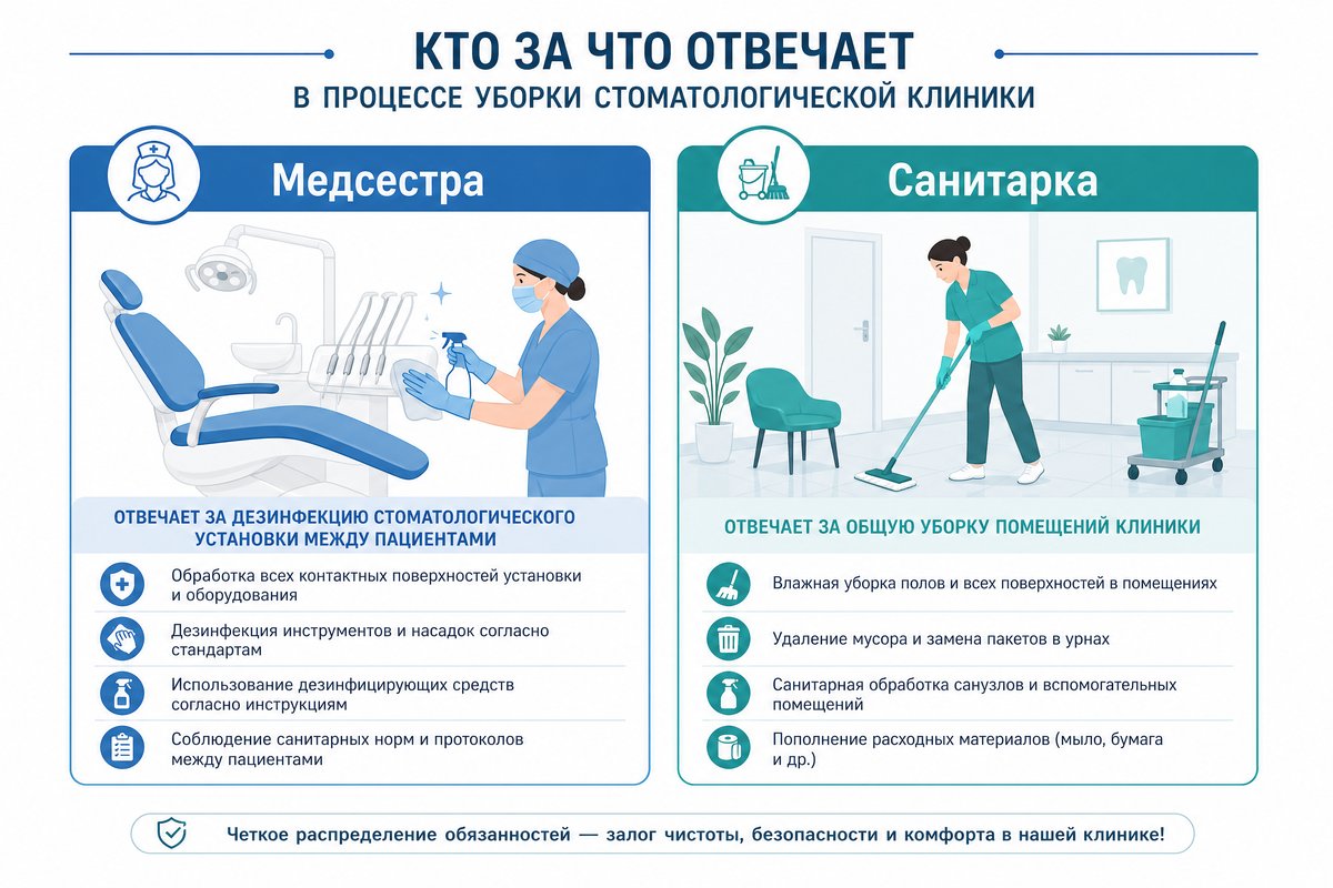 Кто отвечает за текущую уборку в стоматологии