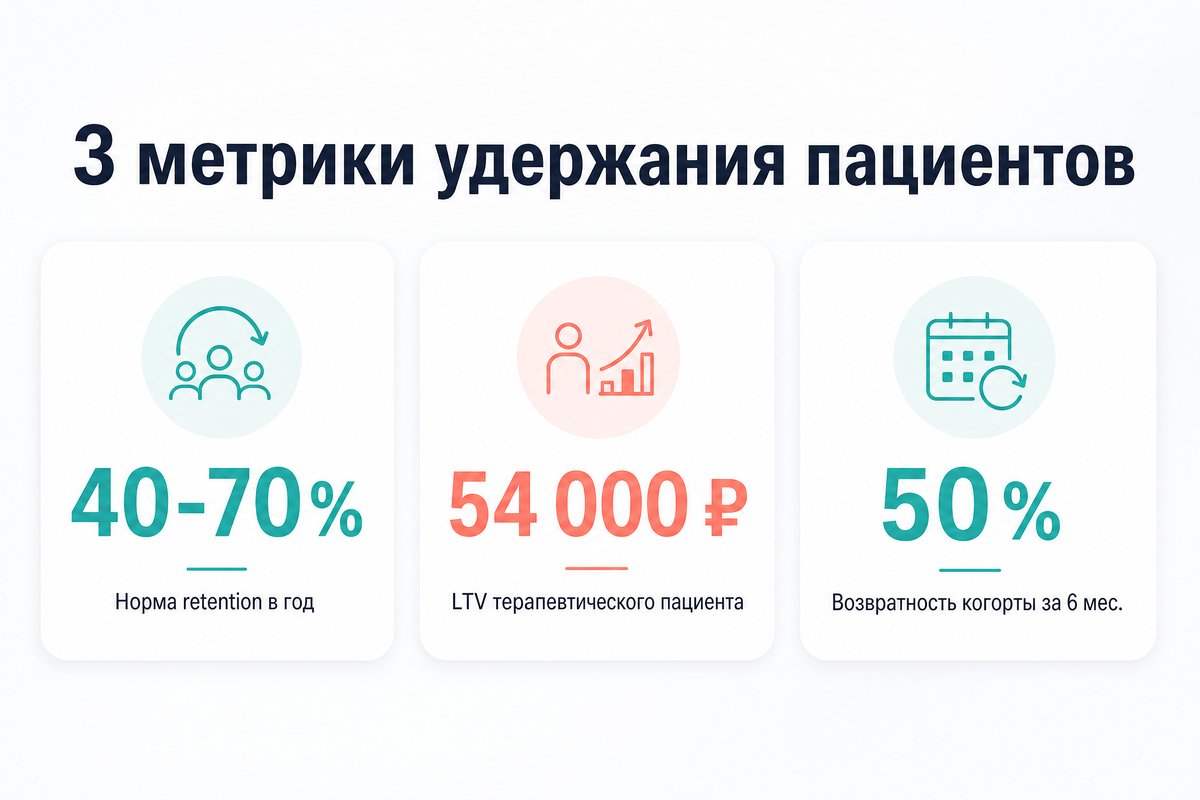 Формулы retention rate, когортной возвратности и LTV пациента