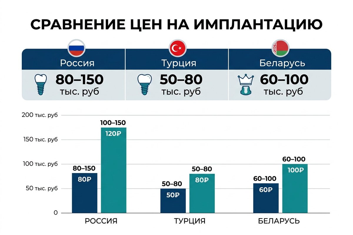 Сравнение цен на имплантацию — Россия, Турция, Беларусь