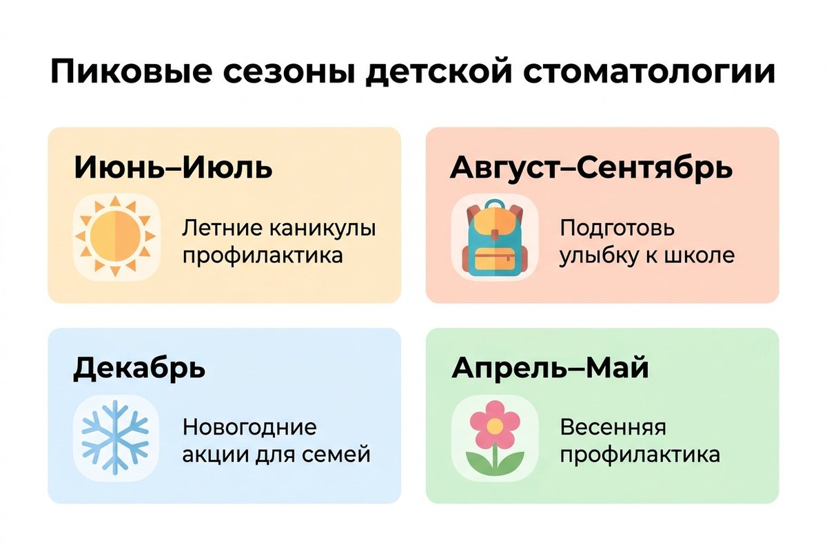 Сезонный маркетинг детской стоматологии — пиковые периоды