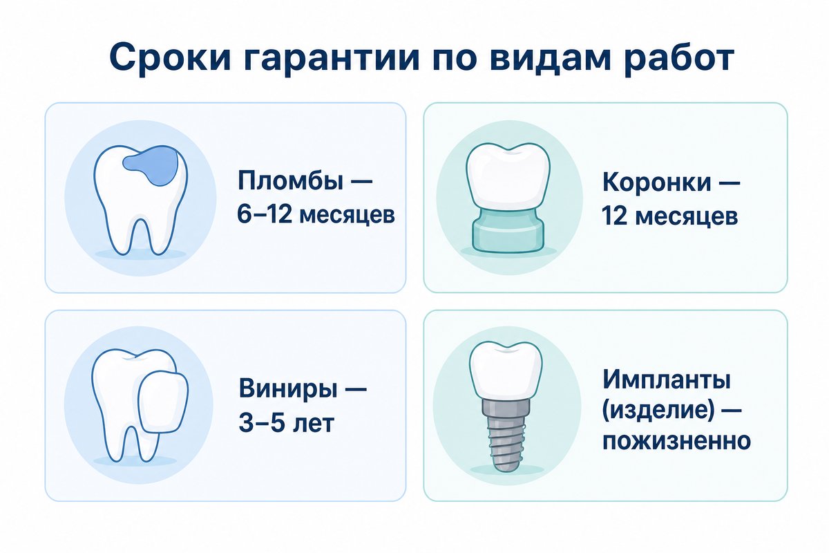 Сроки гарантии по видам стоматологических работ