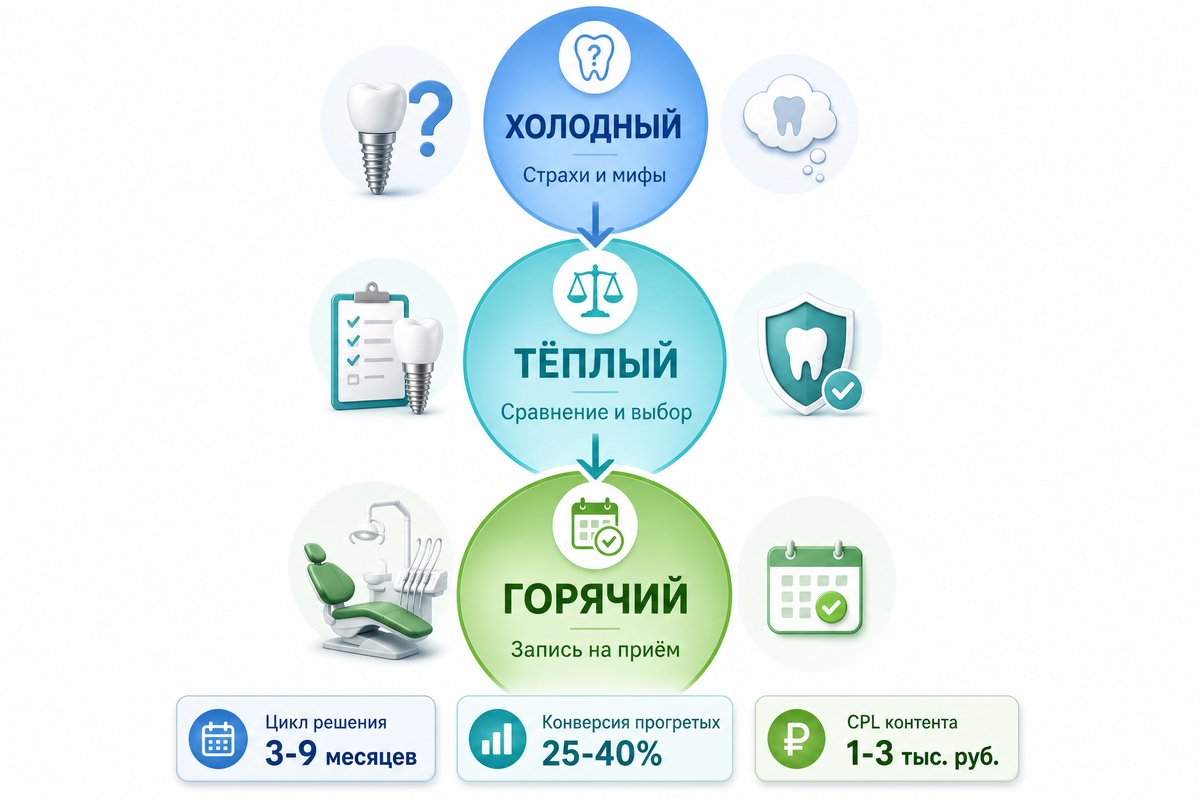 Три стадии пациента при выборе имплантации — контент-воронка