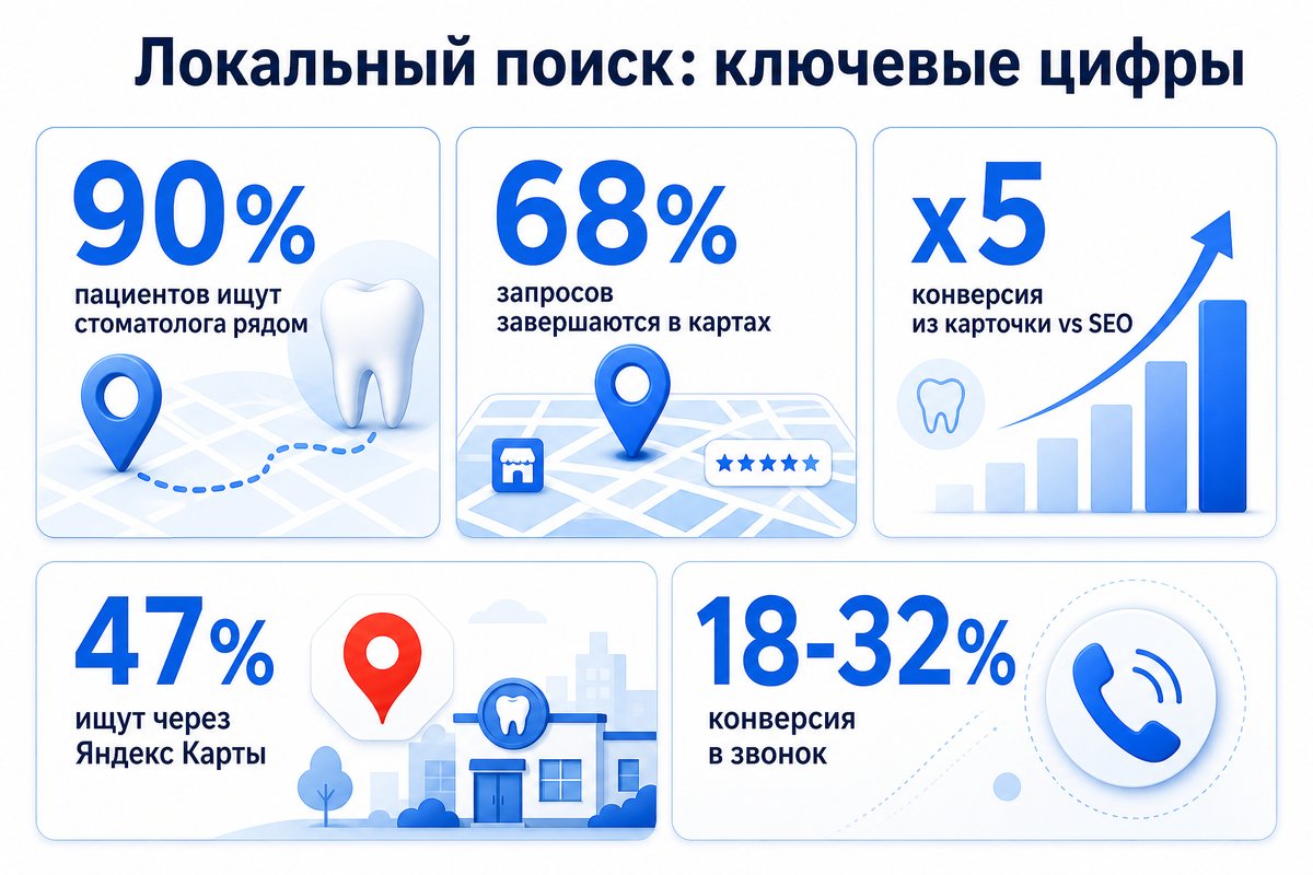 Статистика локального поиска для стоматологии — инфографика
