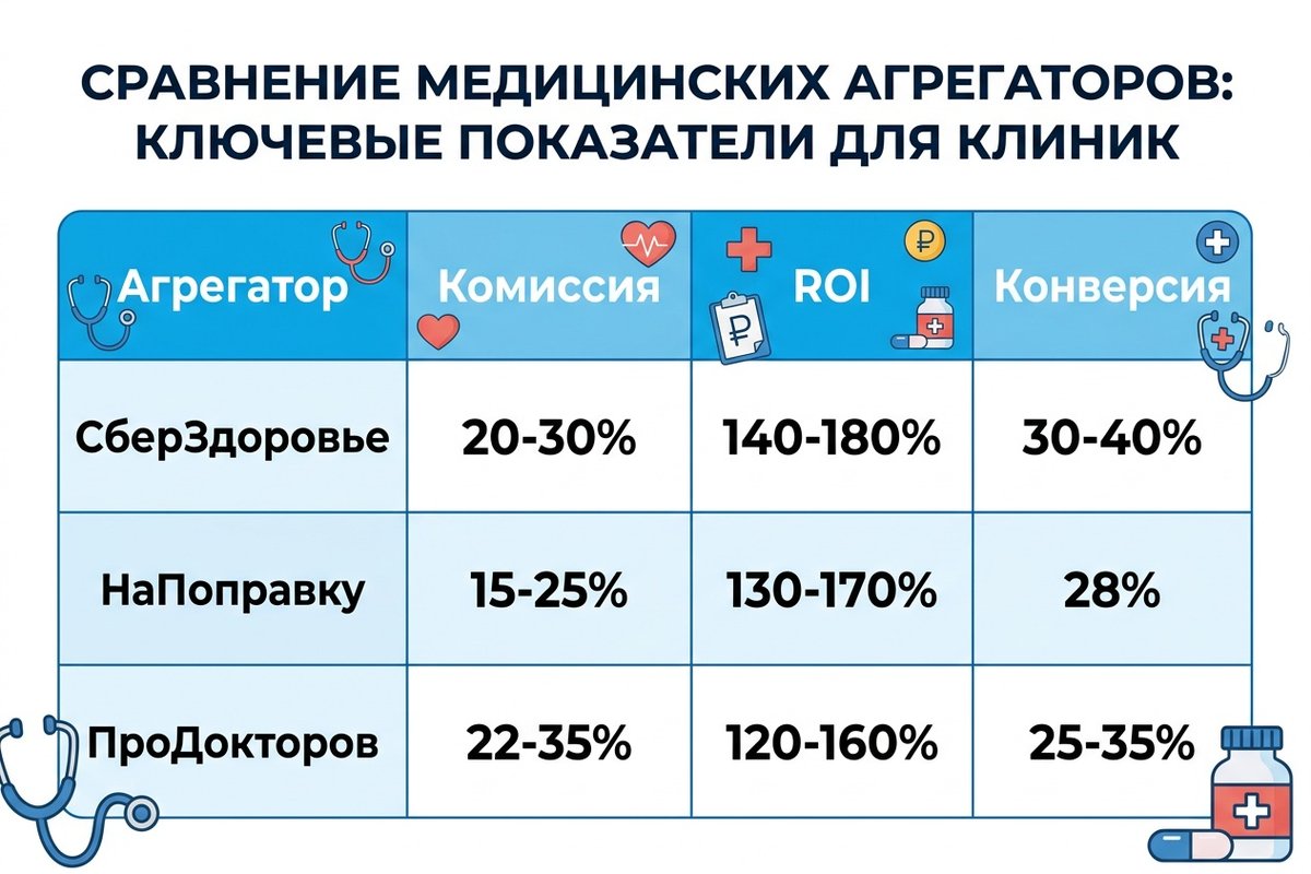 Сравнение комиссий и ROI медицинских агрегаторов