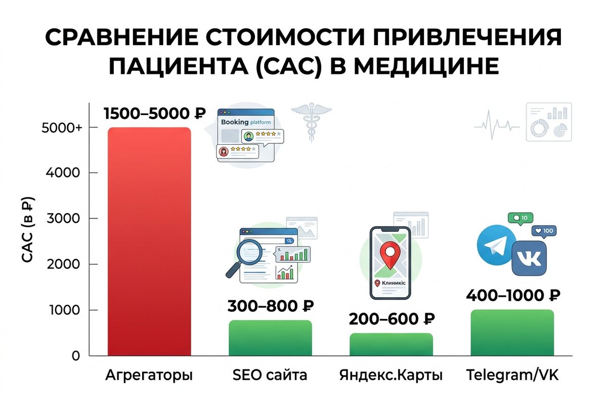 Стоимость привлечения пациента по каналам — сравнение CAC