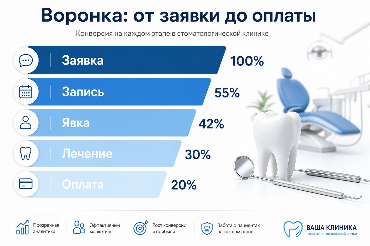 Воронка конверсии в стоматологии — от заявки до оплаченного лечения