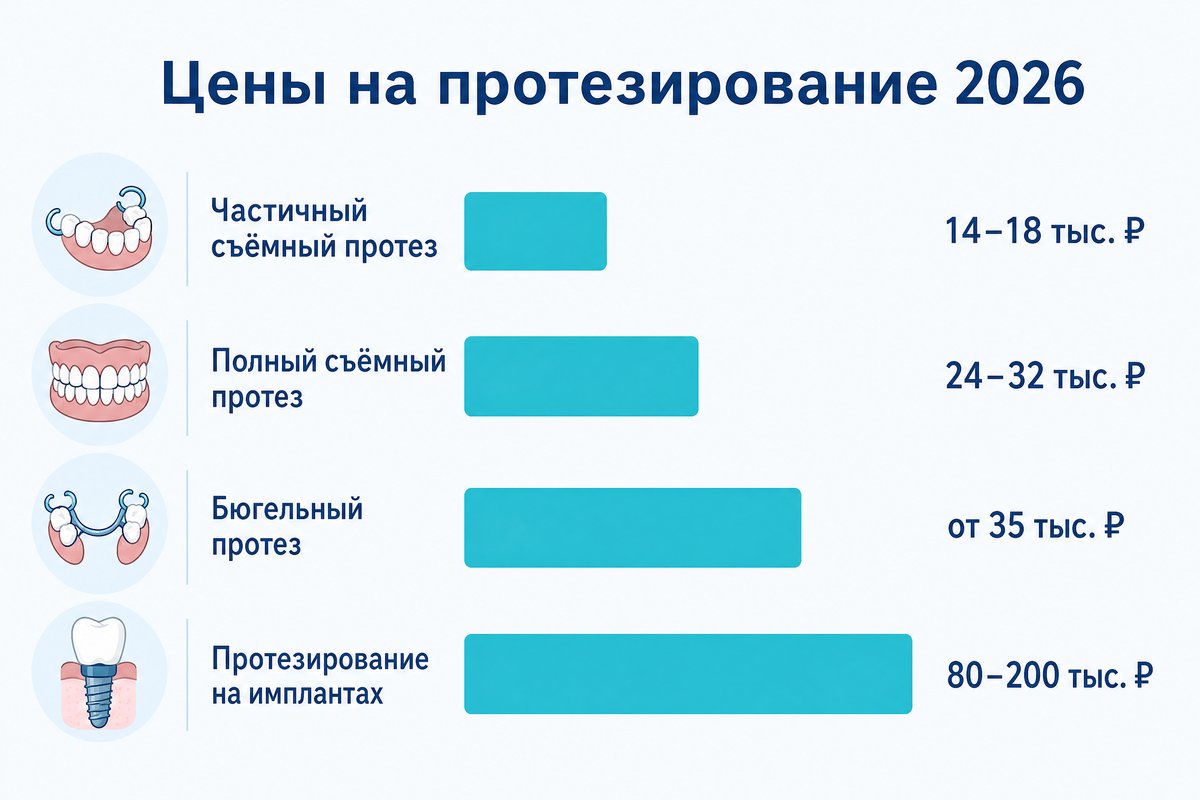 Цены на протезирование для пенсионеров в 2026 году — инфографика