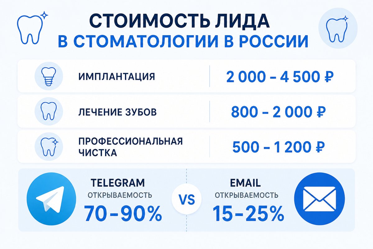 CPL через Telegram Ads для стоматологии — стоимость лида по услугам