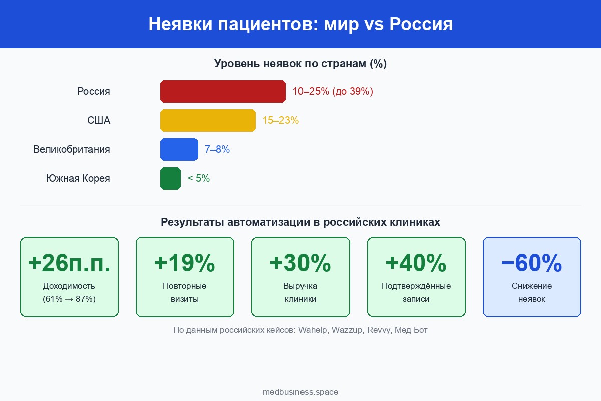 Уровень неявок по странам и результаты автоматизации в России